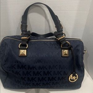 Michael Kors Navy Satchel with Gold Accents